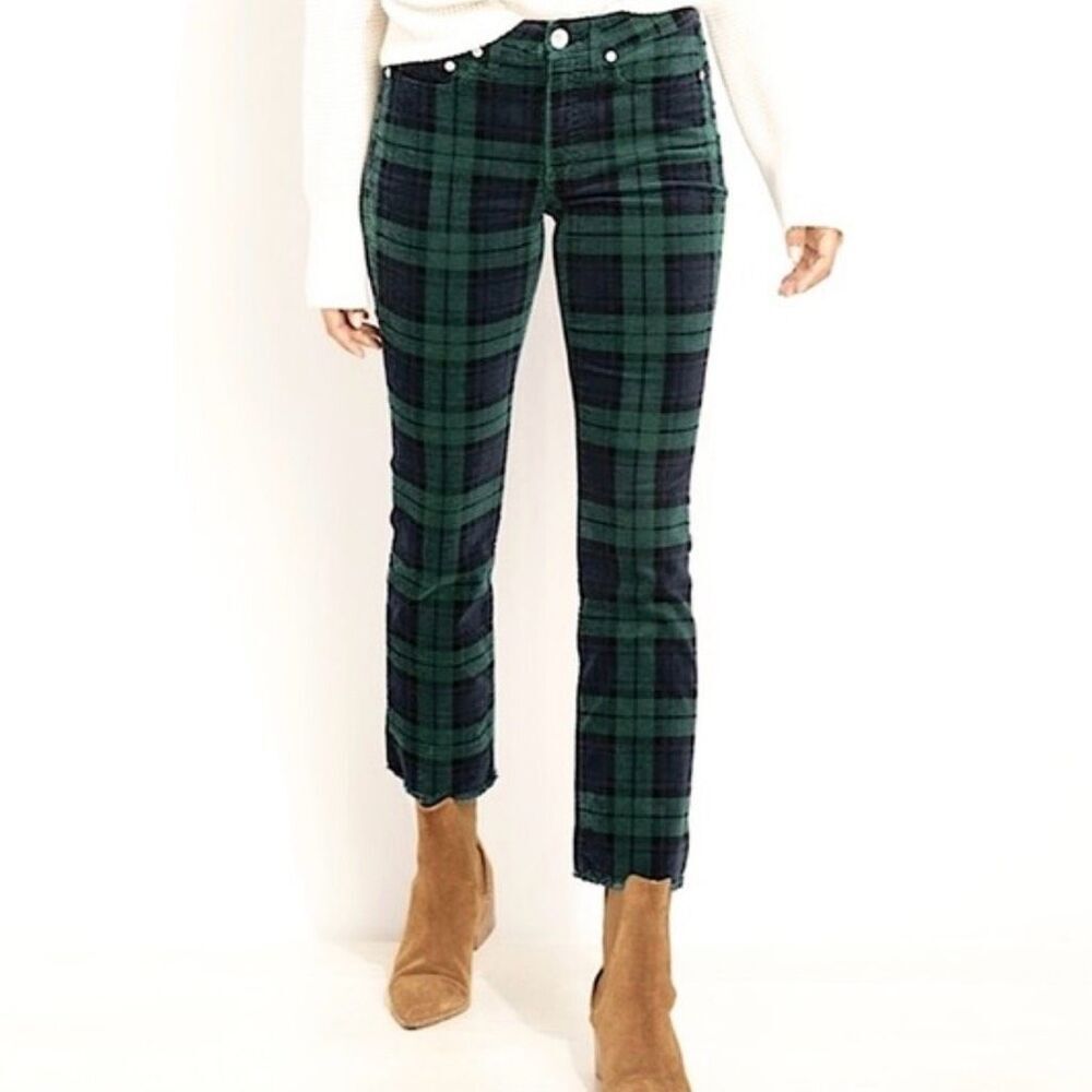 Joe Fresh Green and Black Plaid Cropped Jeans